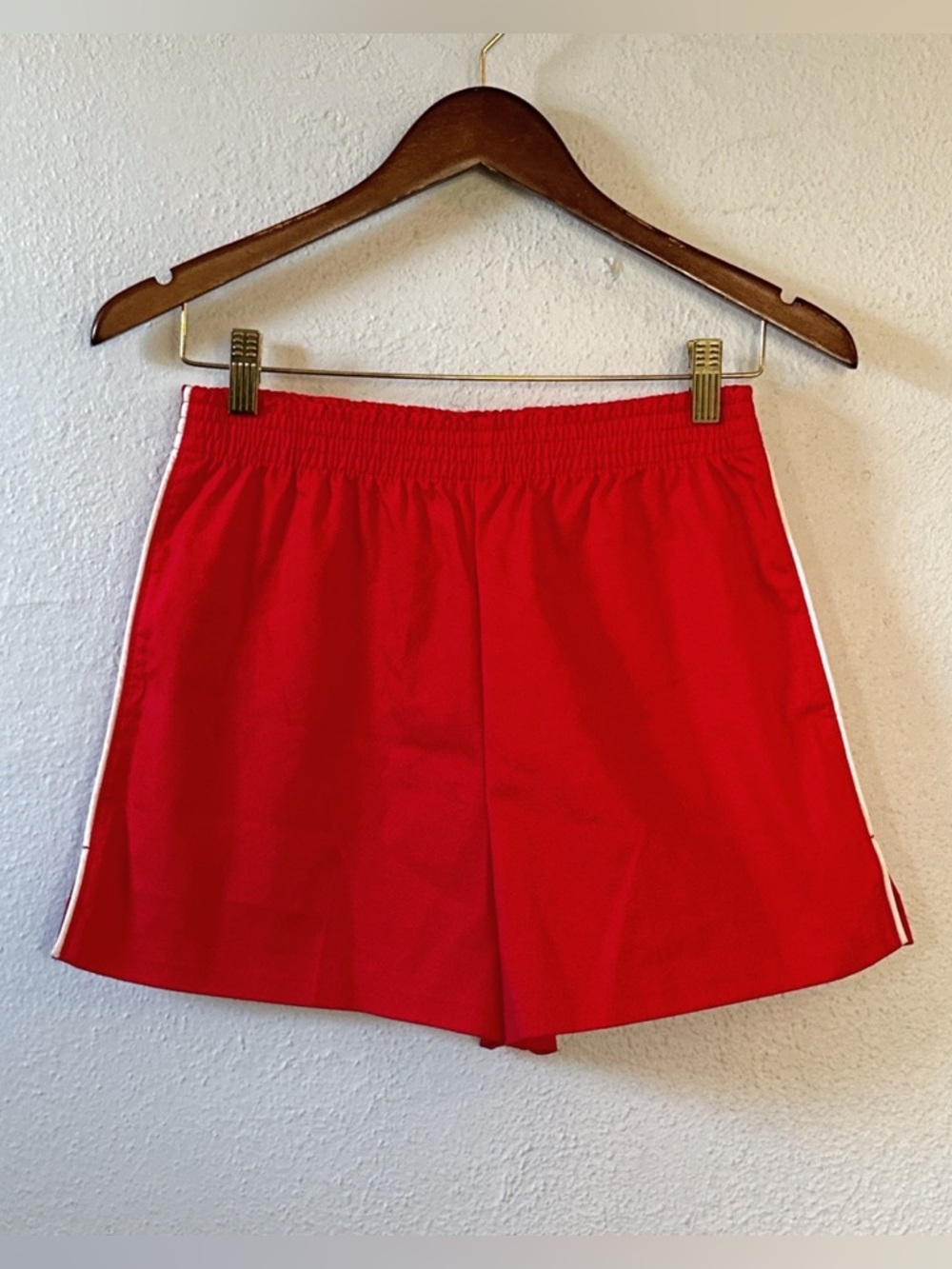 Vintage 70's Gym Track Shorts red white side stripe vtg womens 7 elastic waist